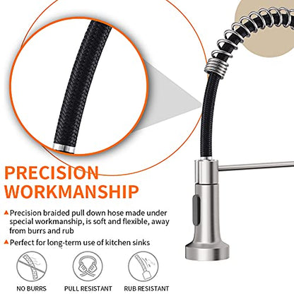 Kitchen Faucet with Pull Down Sprayer Brushed Nickel | 1 Handle Spring Sink Faucets,Lead-Free NSF Certified Stainless Steel, 1 or 3-Hole Deck Plate,Farmhouse, RV, Bar, Laundry Room - color: E - Nickel&Black