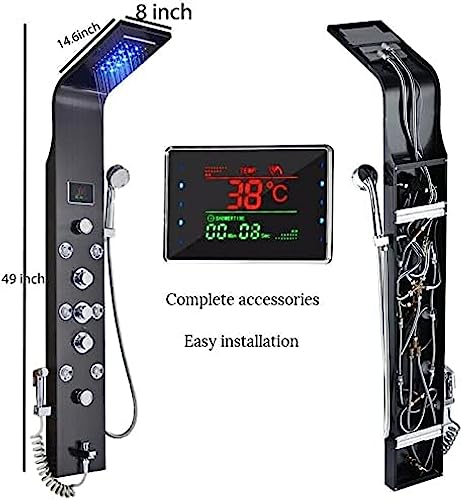 Stainless Steel Shower Panel Tower Suit,LED Rainfall Waterfall Shower Head 6-Function Faucet Rain Massage Suit with Body Jets