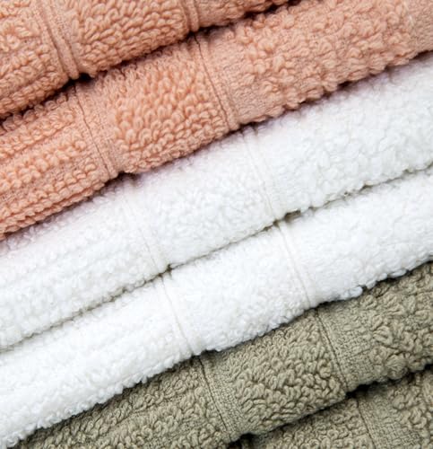 PH Pleasant Home Ribbed Wash Cloths Set - 12 Pack (12” x 12”) – 509 GSM - 100% Ring Spun Cotton Wash Cloth - Super Soft and Highly Absorbent Face Towels (Blush,White & Tan) - color: Blush, White & Tan, style: Ribbed