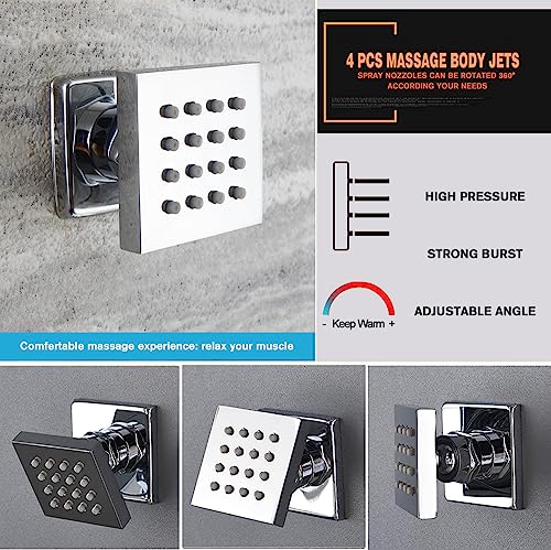 Shower Faucet Set with Body Jets 10 Inch Polished Chrome Shower Head Handheld Shower Combo Set High Pressure Wall Mount with Rough-in Valve, Polished Chrome - color: Polished Chrome, style: 10"- 3 Function