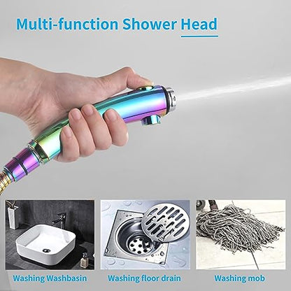 Drill-Free High Pressure Handheld Shower Head with ON/OFF Switch, 3 Spray Modes - Polished Finish, Shower Head (Radiant Rainbow) + Bracket + Hose | 3 Spray Modes with ON/OFF Switch, Detachable Dog Shower Attachment, Pet Shower Wand with Bracket & Hose, Ra
