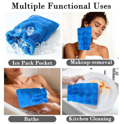 VOOVA & MOVAS Wash Gloves 6 Pack Blue Jacquard,European Style with Loop | Body Wash Gloves, Gentle Texture, Durable Cotton Fabric, Ideal for Face Care, Shower and Home Use. - color: Jacquard-blue Wave, size: 6PC Bath Mitts
