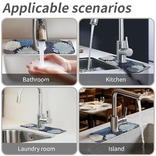 Kitchen Sink Splash Guard，Chrysanthemum flowers-1 Faucet Mat Sink Gadgets-Super Absorbent Fast Drying Mat Drip Catcher for Kitchen, Bathroom,Sink Mat, Dish Drying Mat, Bathroom(15" X 5.5" ) - color: Chrysanthemum flowers-1