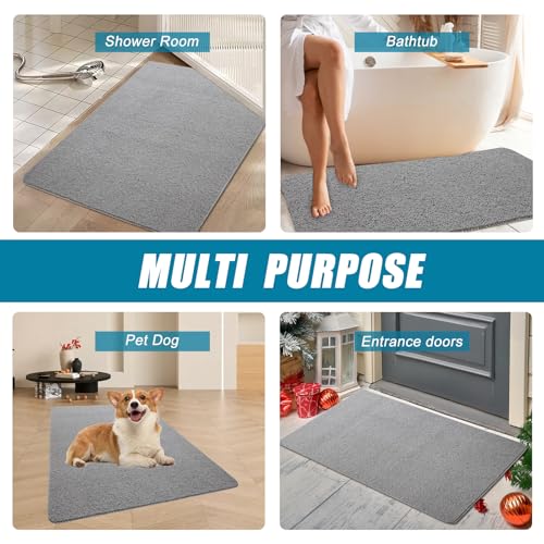 Extra Large Shower Mat, 58"x32" Large Shower Mat Non-Slip, Bathtub Mat Non-Slip, Quick Dry Bathtub Mats Soft PVC Loofah Trimmable Bathroom Rugs, Shower and Wet Areas for Tub and Bathroom,Grey - color: Grey, size: 58" x 32" (Rectangular)