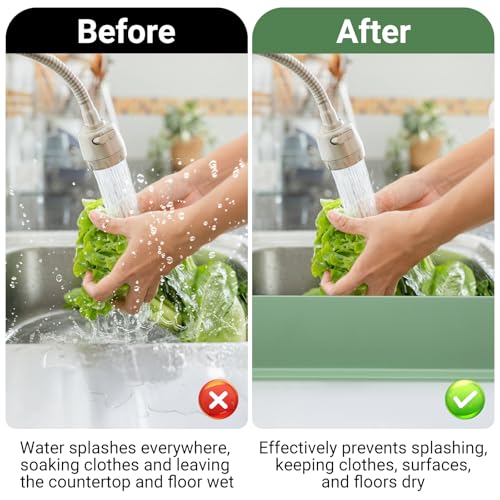 19.3 inch Silicone Sink Splash Guard, Splash Guard for Kitchen Sink Area, Backsplash Protector for Kitchen Countertop & Bathroom Bathtub with Non-Slip Strong Suction, Sage Green - color: Sage Green