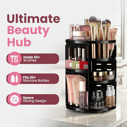 Masirs 360 Rotating Makeup Organizer Countertop, Adjustable Shelf, Black | 360-Degree Rotating Makeup Organizer, Adjustable Shelf Height, Cosmetic Perfume Skincare Storage, Vanity Countertop, Black - color: Black
