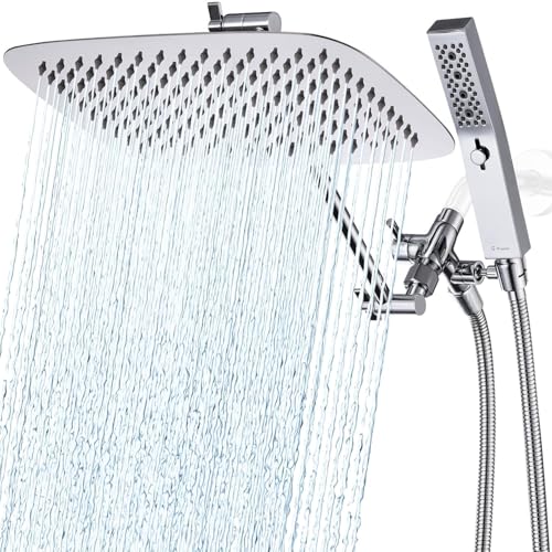 G-Promise All Metal 12" Rain Shower Head with Handheld for Bathroom Upgrade | All Metal, Built to Last, Easy Install, Adjustable Height & Angle for All Heights, Extra Long Hose, Modern Upgrade - color: Polished Chrome, size: 12 Inches