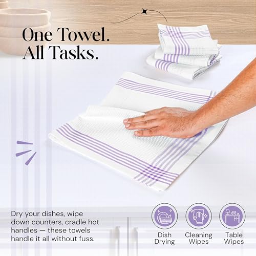 Lavender and White Kitchen Towels 3 Pack, 16x26 Inch, 100% Cotton Waffle Weave, Super Absorbent, Quick Dry, Soft & Durable Dish Towels for Drying, Cooking, Cleaning Tasks - color: Lavender, White, style: 3 Pack