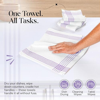 Lavender and White Kitchen Towels 3 Pack, 16x26 Inch, 100% Cotton Waffle Weave, Super Absorbent, Quick Dry, Soft & Durable Dish Towels for Drying, Cooking, Cleaning Tasks - color: Lavender, White, style: 3 Pack