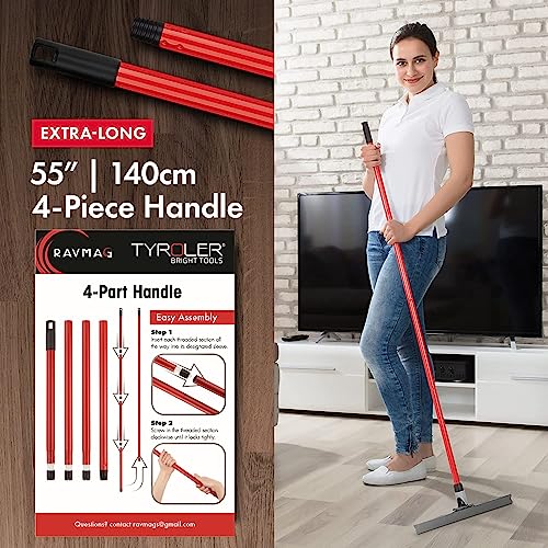 Heavy Duty Floor Squeegee for Concrete and Tile Floor - Silicone Squeegee Broom Floor Scrubber - Large Single Cast Rubber Blade Aluminum Long Handle 360° Swivel Joint - Garage Shower Window Cleaning - size: 17 Inch Blade - 4 Piece Handle