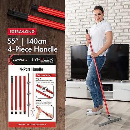 Heavy Duty Floor Squeegee for Concrete and Tile Floor - Silicone Squeegee Broom Floor Scrubber - Large Single Cast Rubber Blade Aluminum Long Handle 360° Swivel Joint - Garage Shower Window Cleaning - size: 17 Inch Blade - 4 Piece Handle