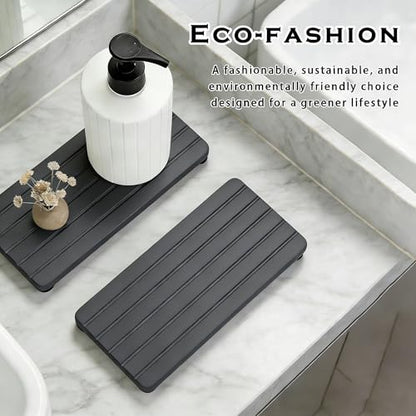 2PCS Stone Drying Tray, Water Absorbing Stone Tray for Sinks, Neat Diatomite Sink Trays, Fast Drying Kitchen Sponge Hand Soap Holder, Instant Dry Sink Coasters Used for Bathroom Counter -Dark Gray - color: 2pcs Dark Gray 5stripes