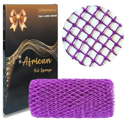 SPMKTBOZAI African Net Sponge Authentic, Exfoliating Net for Body Back | African Net Sponge with Knots| Long Stretch Net| African Net for Sensitive Skin| Durable & Quick Dry| Daily Use| Purple - color: Purple