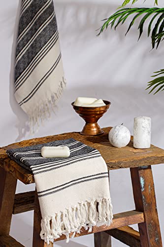 DEMMEX Organic Turkish Hand Towels for Bathroom – 100% Oeko-TEX Certified Turkish Cotton, Quick Dry, Lightweight Kitchen & Travel Towels, Diamond Weave, Large 18x36 Inches, Set of 2, Black - color: Black