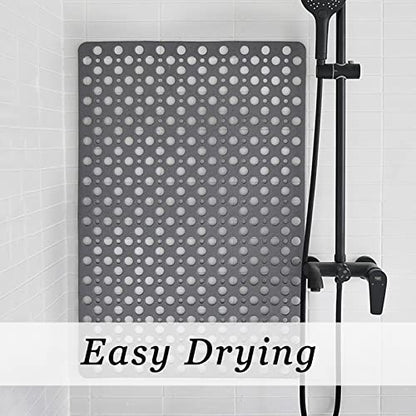 Tiamo TPE Bathtub Mat Non Slip Quick Dry Suction Cups Shower Mat | 35x16 inch long size,machine washable,gray, deal for elderly,pregnant women,kids,smooth surfaces only - color: Grey, size: 35" x 16" (Rectangular)