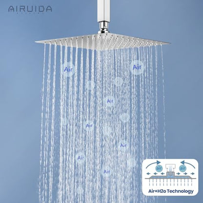 Airuida 10 Inch Brushed Nickel Shower Faucet Set,Rainfall Shower System | Ceiling Shower Head,Male Thread Rough-in Valve,Ceiling Mount,Single Handle - color: Brushed Nickel, size: 10 Inch