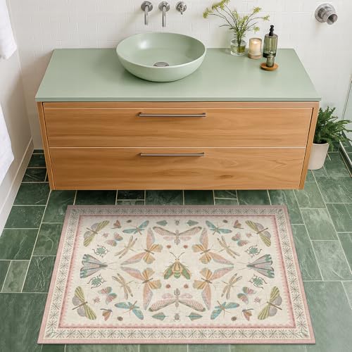 Hazo Haus Light Pink Bathroom Rug - Washable 2x3 Small Kitchen Rugs for Powder Room, Front Door Indoor Entrance, Low Pile Stain Resistant, Colorful Pastel Aethestic - color: Beige Pink, size: 2' x 3' (Rectangular)