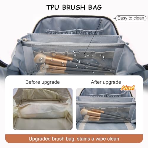 BOYATU Travel Makeup Bag Organizer Cosmetic Bag: 3 Pcs Set Make up Bags for Women with Handle - Waterproof Vegan Leather Toiletry Bags Travel Essentials Pouch with Compartments (C-02-Brown) - color: 04-B-Brown