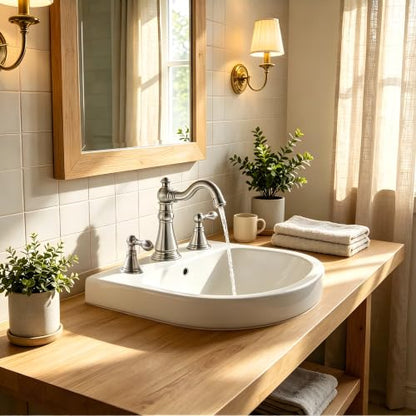 Brushed Nickel 2-Handle 8 Inch Widespread Bathroom Faucet, 3 Holes | Derengge Traditional Widespread Sink Faucet, With Pop-Up Drain 360° Swivel Stainless Steel Spout, F-8805-BN - color: Brushed Nickel