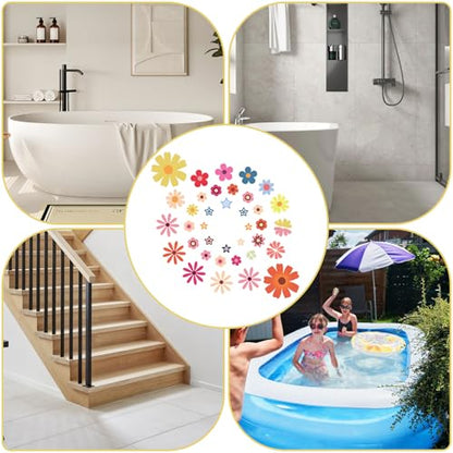 PRATIQUE Non Slip Bathtub Stickers, 6 Pages Flower Star Adhesive Kids Anti Slip Decal Threads for Shower Floor and Bath Tub Decals (Flower) - color: Flower