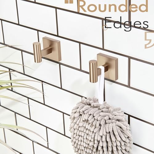 KOKOSIRI Robe Hooks for Bathrooms Towel Hook, Wall Mounted Coat Hooks Bathroom Hardware 2 Pack Champagne Bronze Stainless Steel B1013CPG-P2 - color: Champagne Bronze, size: 2 Pack