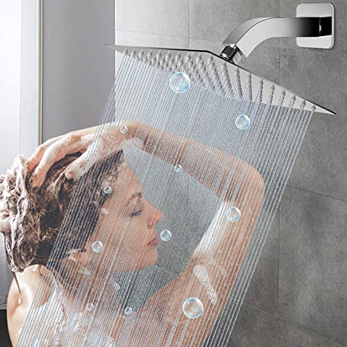 Shower Arm with Flange and Teflon Tape, Wall Mounted Square Shower Pipe 304 Stainless Steel Extension Arm for Fixed Shower Head & Handheld Shower (6 Inch, Chrome) - color: Chrome, style: 6 Inch