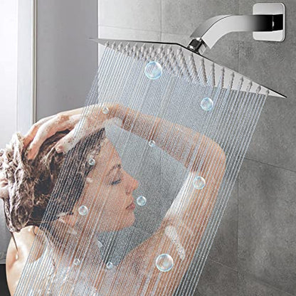 Shower Arm with Flange and Teflon Tape, Wall Mounted Square Shower Pipe 304 Stainless Steel Extension Arm for Fixed Shower Head & Handheld Shower (6 Inch, Chrome) - color: Chrome, style: 6 Inch