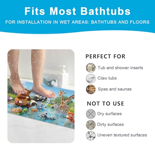 Baby Bath Mat for Tub Non Slip Kids, BPA Free Extra Long Bathtub Mat 40x16 with Drain Holes and 200 Suction Cups, Non Toxic Machine Washable Toddler Bath Mat, Eco-Friendly Certified - color: Morning