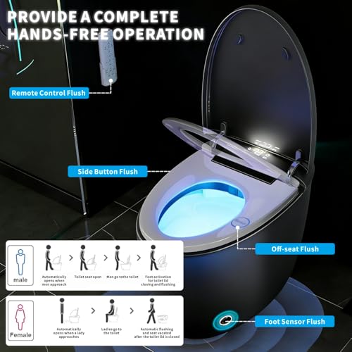 Black Smart Bidet Toilet with Foam Shield, Auto Open/Close Lid & Seat, Foot Sensor Flush, Tankless One Piece Elongated, Heated Seat, Instant Warm Water & Dryer - color: Black