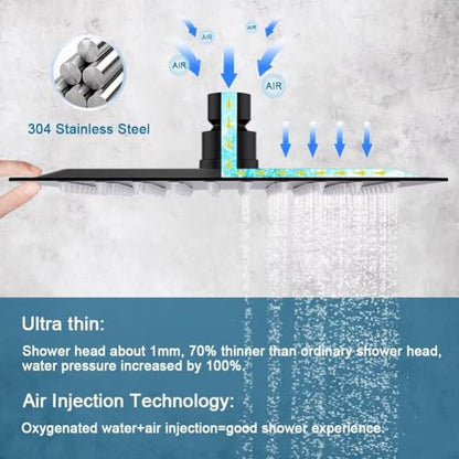 Matte Black Shower Faucet Set, Bathroom Rainfall Shower System with Stainless Steel Metal Showerhead, Single Function Shower Trim Kit with Rough-in Valve - color: Black, size: 10 Inch (Ceiling Mount)