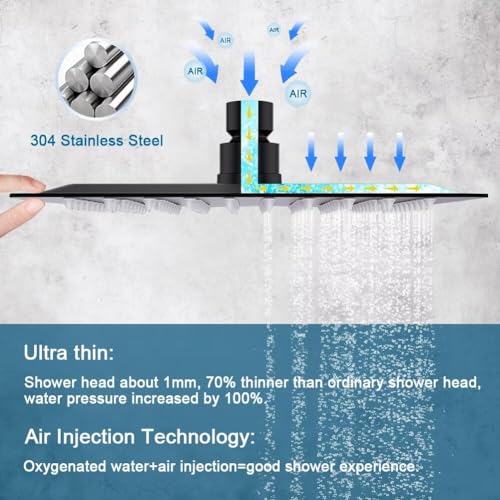 Matte Black Shower Faucet Set, Bathroom Rainfall Shower System with Stainless Steel Metal Showerhead, Single Function Shower Trim Kit with Rough-in Valve - color: Black, size: 10 Inch (Wall Mount)