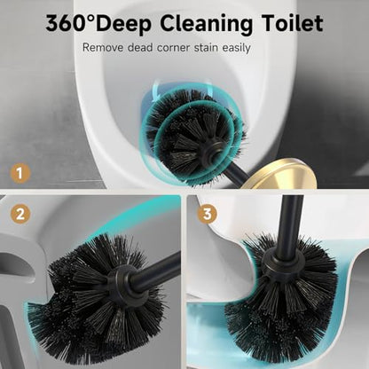 Brushed Gold Toilet Brush and Holder，Extra Long Handled Toilet Brush for Bathroom，Stainless Steel Heavy Duty Toilet Bowl Brush,Deep Cleaning Modern Toilet Cleaner Brush -Space Saving, Covered Brush - color: Brushed Gold
