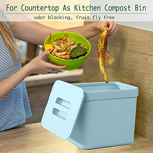 LALASTAR 5L+7L Kitchen Compost Bin, Hanging Trash Can with Lid for Kitchen Cabinet Door, Under Sink, Wall Mounted Waste Bin for Bathroom, Blue