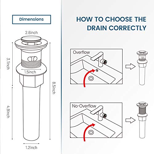 REGALMIX Pop Up Drain Stopper, Built-in Anti-Clogging Strainer, Polished Chrome, Fits Standard American Drain Hole (1-1/2" to 1-3/4") - color: Chrome, size: With Overflow