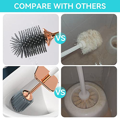 Toilet Brush and Holder, Elegant 2 Pack Silicone Toilet Bowl Brush Set with Ergonomic Long Handle, Modern Bathroom Decor Cleaning Accessories, Durable, Deep Cleaning - Black & White