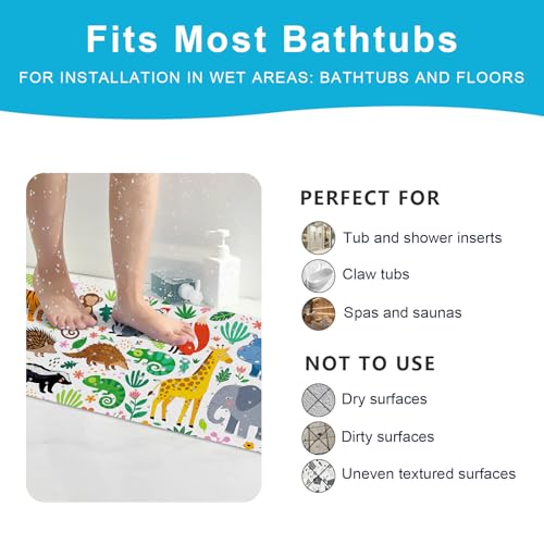 Baby Bath Mat for Tub Non Slip Kids, BPA Free Extra Long Bathtub Mat 40x16 with Drain Holes and 200 Suction Cups, Non Toxic Machine Washable Toddler Bath Mat, Eco-Friendly Certified - color: O-blue Hippopotamus