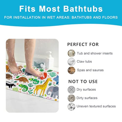Baby Bath Mat for Tub Non Slip Kids, BPA Free Extra Long Bathtub Mat 40x16 with Drain Holes and 200 Suction Cups, Non Toxic Machine Washable Toddler Bath Mat, Eco-Friendly Certified - color: O-blue Hippopotamus