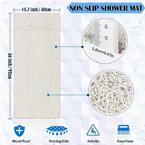 godehone Shower Mats Non Slip Without Suction Cups, PVC Loofah Bathroom Mats, Loofah Mats for Shower and Bathroom, Quick Drying, 15.7× 36 Inch, Beige - color: Beige, size: 36" x 15.7" (Rectangular)
