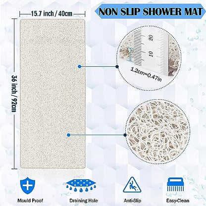 godehone Shower Mats Non Slip Without Suction Cups, PVC Loofah Bathroom Mats, Loofah Mats for Shower and Bathroom, Quick Drying, 15.7× 36 Inch, Beige - color: Beige, size: 36" x 15.7" (Rectangular)