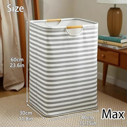 Collapsible Laundry Hamper Bag with Wooden Handles - 72L/19 Gallon Large Capacity Waterproof Oxford Cloth Storage Basket, Freestanding No Wire Frame, for Dorm Room, Bedroom, Bathroom (Max-Grey) - size: Max-Grey