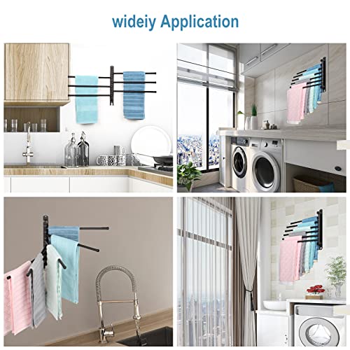 6-Arm Swivel Towel Rack - 180° Rotating Wall Mounted - 304 Stainless Steel Rustproof - Heavy Duty Space Saving for Bathroom Kitchen Laundry Room (Matte Black) - color: Black, size: 6 Arms