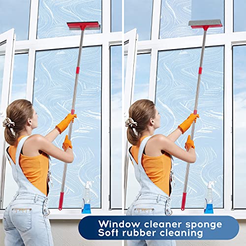 Window Squeegee, 2-in-1 Window Cleaner with 55" Extension Poles, Window Washing Kit, Glass Door Cleaner, Multi-Use Car Windshield Cleaning Tool with Long Handle for High Outdoor Windows - size: Multi-Section Squeegee