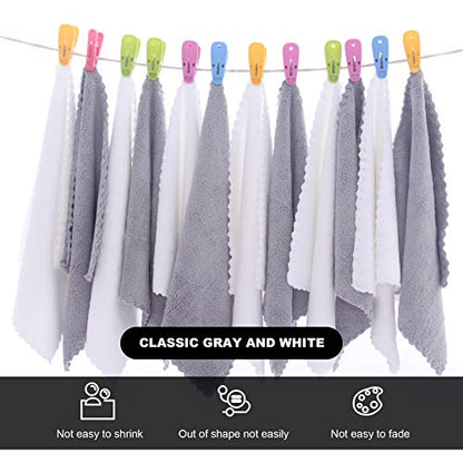 MOONQUEEN Microfiber Facial Cloths Fast Drying Washcloth 12 Pack - Premium Soft Makeup Remover Cloths - Highly Absorbent - color: White-grey, size: 12x12 Inch (Pack of 12)