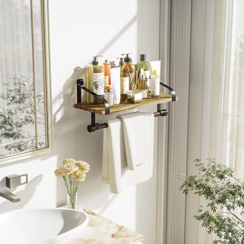 Love-KANKEI 17.3"Floating Wall Shelf Solid Wood,Coffee Bar Carbonized Black | Spice Rack,Towel Bar/8 Hooks,40 Lbs/shelf,Easy to Install,For Kitchen,Bathroom,Living Room,Bedroom,Office,Entryway Display - color: Carbonized Black