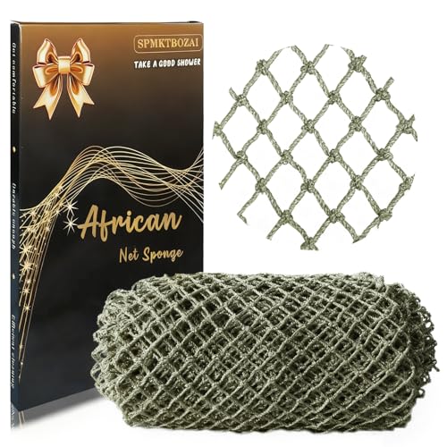 SPMKTBOZAI African Net Sponge Authentic, Exfoliating Net for Body Back | African Net Sponge with Knots| Long Stretch| African Net for Sensitive Skin| Durable & Quick Dry| Daily Use| Moss Green - color: Moss Green