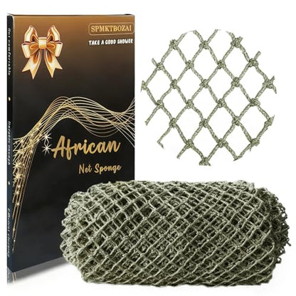 SPMKTBOZAI African Net Sponge Authentic, Exfoliating Net for Body Back | African Net Sponge with Knots| Long Stretch| African Net for Sensitive Skin| Durable & Quick Dry| Daily Use| Moss Green - color: Moss Green