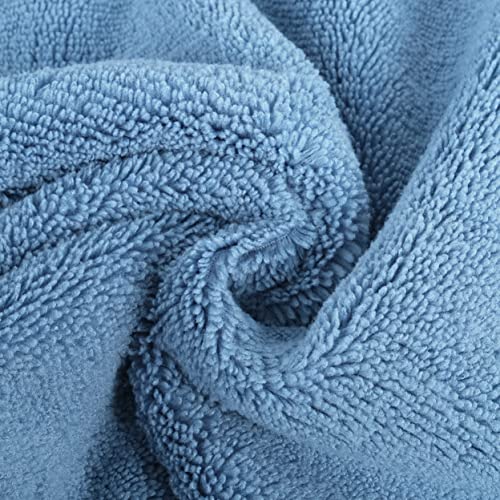 POLYTE 330 GSM Poly Blend Microfiber Quick Dry Hand Towel, 16x30 in | 4 Pack, Oversize, Lint Free, Hanging Loop - color: Blue