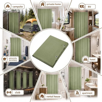 Siiluminisoy Shower Curtain and Liner Set, Waffle Shower Curtain Set with 12 Stainless Steel Hooks, Waterproof Luxury Fabric Shower Curtains for Bathroom and Hotel, Sage Green, 72" W x 84" H - color: Sage Green, size: 72"W x 84"L (Pack of 1)