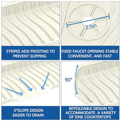 Kitchen Sink Splash Guard Gen2-30" x 6'' Silicone Sink Mat Splash Guard fit for Countertop, Bathroom,Farmhouse,RV by EBIGIC (off white) - color: off-white 30in, size: 30”x 6.0”