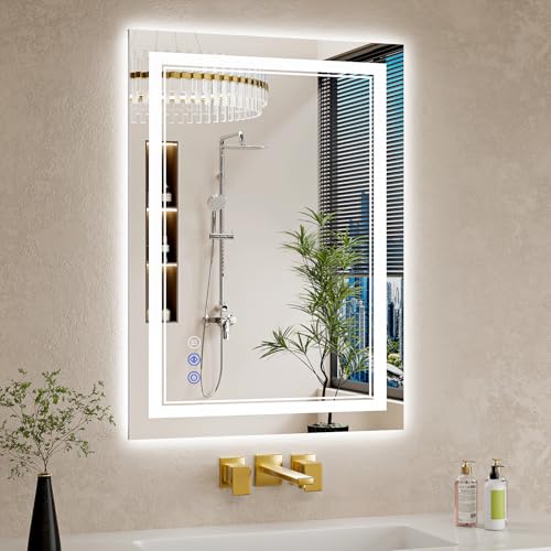 22"x30" LED Bathroom Mirror with Lights, Anti-Fog, Backlit + Front Lit, Dimmable, Led Vanity Mirror for Wall, Lighted Bathroom Mirror, 3 Colors, Shatter-Proof Tempered Glass - size: 22"L x 30"W